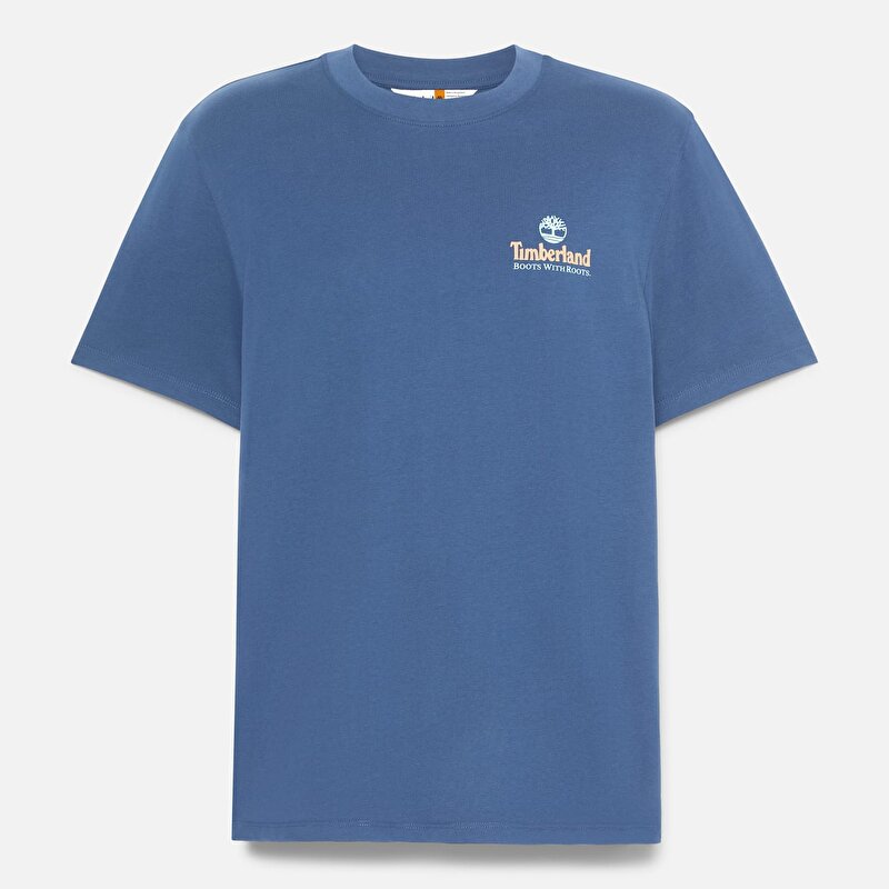 Erkek Koyu Mavi Arkası Ağaç Logosu Grafik Baskılı Tişört