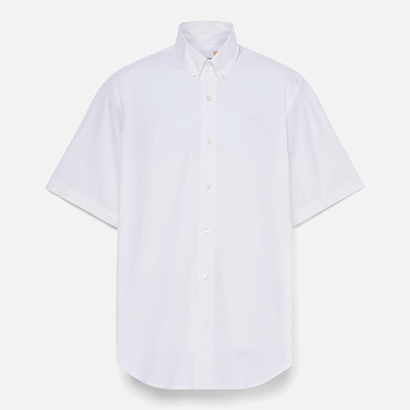 Erkek Beyaz Kısa Kollu Stretch Poplin Gömlek