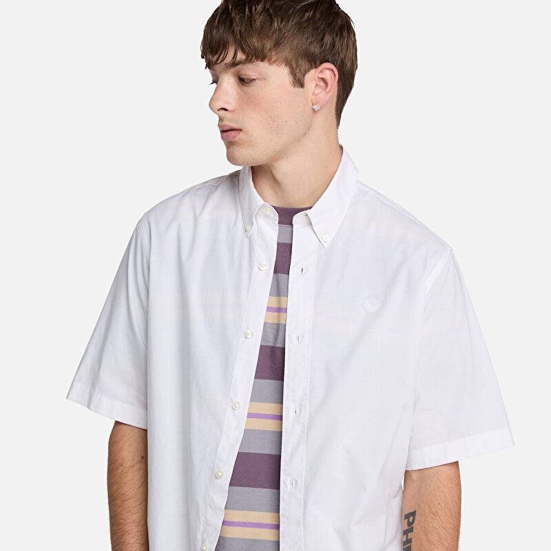 Erkek Beyaz Kısa Kollu Stretch Poplin Gömlek