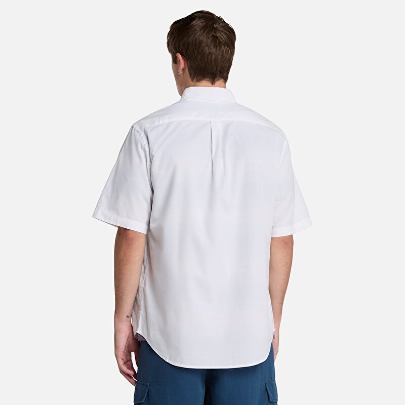 Erkek Beyaz Kısa Kollu Stretch Poplin Gömlek