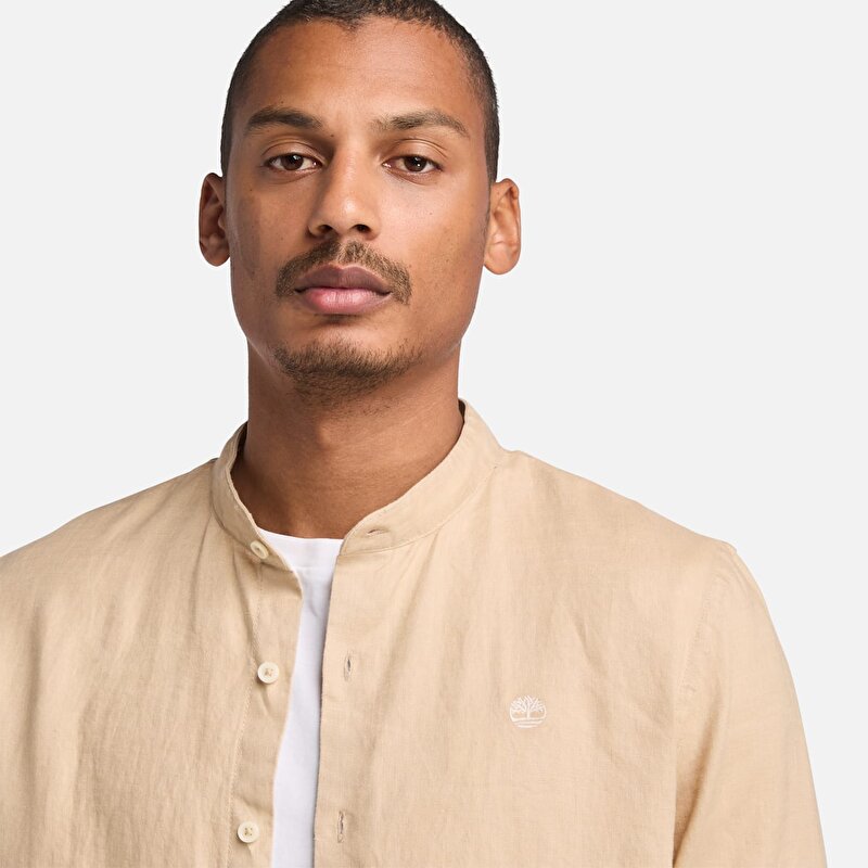 Erkek Bej Mill Brook Keten Hâkim Yaka Gömlek