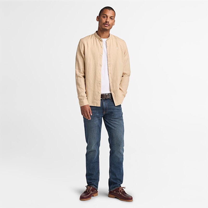 Erkek Bej Mill Brook Keten Hâkim Yaka Gömlek