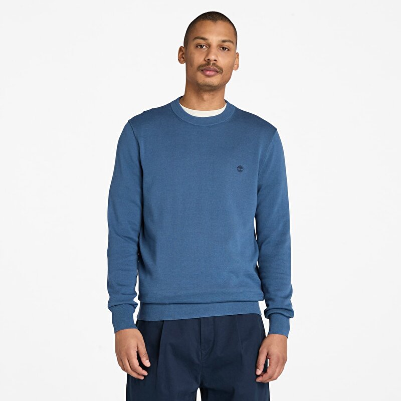 Erkek Mavi Williams River İpliği Boyalı Pamuk Kazak