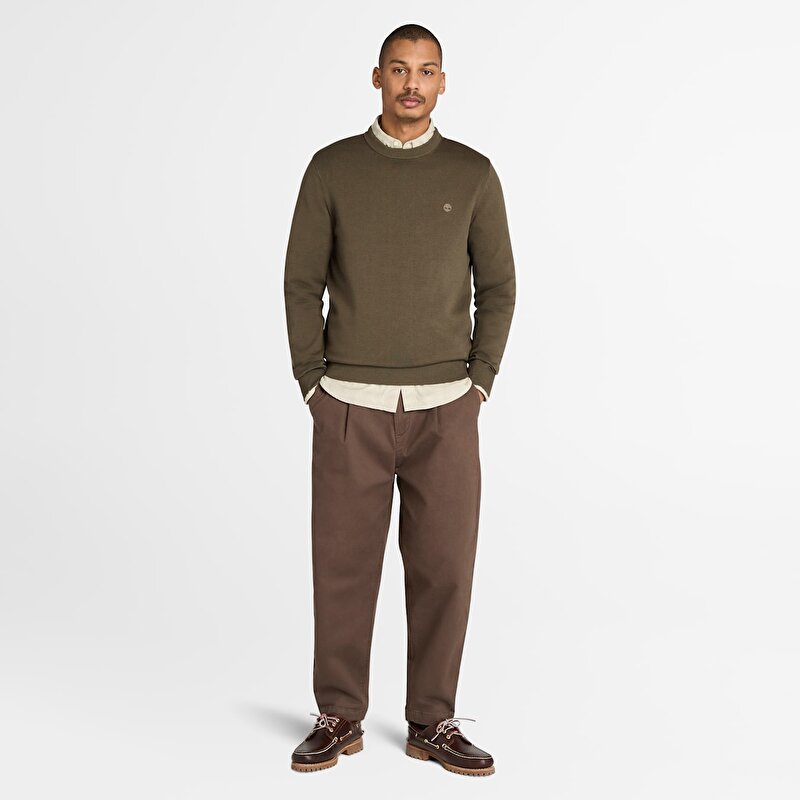 Erkek Koyu Yeşil Williams River İpliği Boyalı Pamuk Kazak