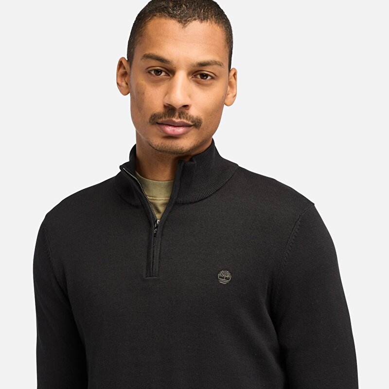 Erkek Siyah Williams River Çeyrek Fermuarlı Kazak