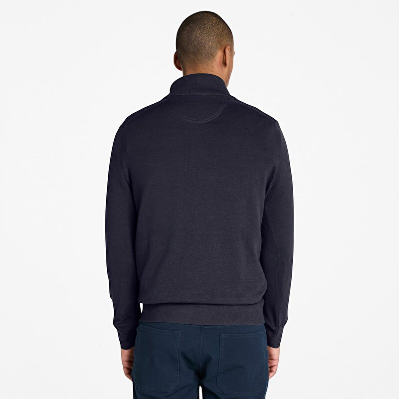 Erkek Koyu Mavi Williams River İpliği Boyalı Çeyrek Fermuarlı Kazak