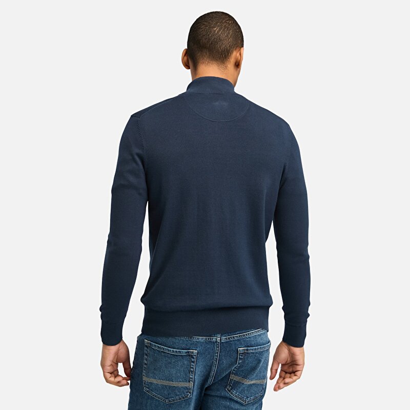 Erkek Koyu Mavi Williams River Pamuklu Fermuarlı Kazak