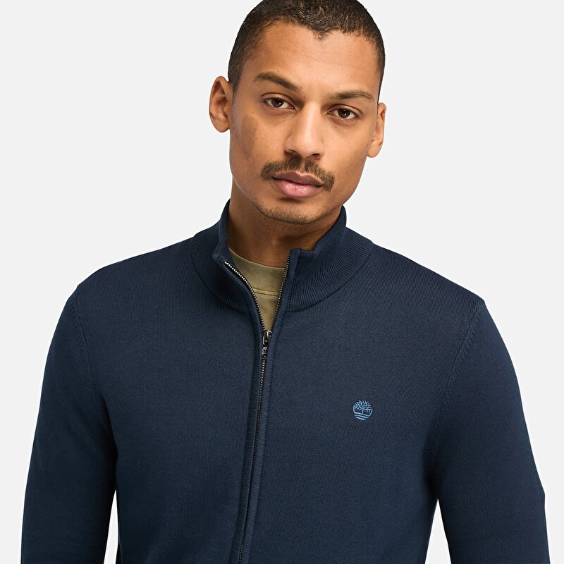 Erkek Koyu Mavi Williams River Pamuklu Fermuarlı Kazak