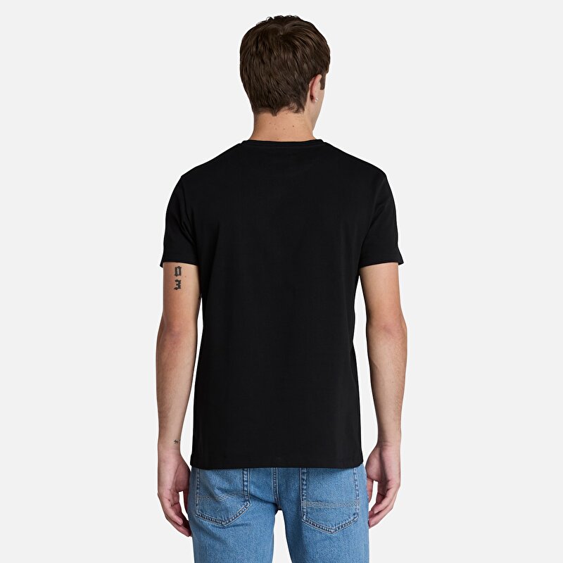 Erkek Siyah Dunstan River V Yakalı Kısa Kollu Tişört