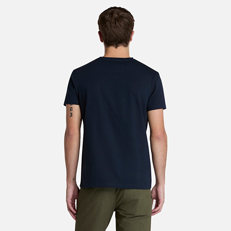 Erkek Koyu Mavi Dunstan River V Yakalı Kısa Kollu Tişört