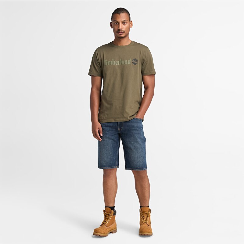 Erkek Yeşil Kennebec River Çizgisel Logolu Kısa Kollu Tişört