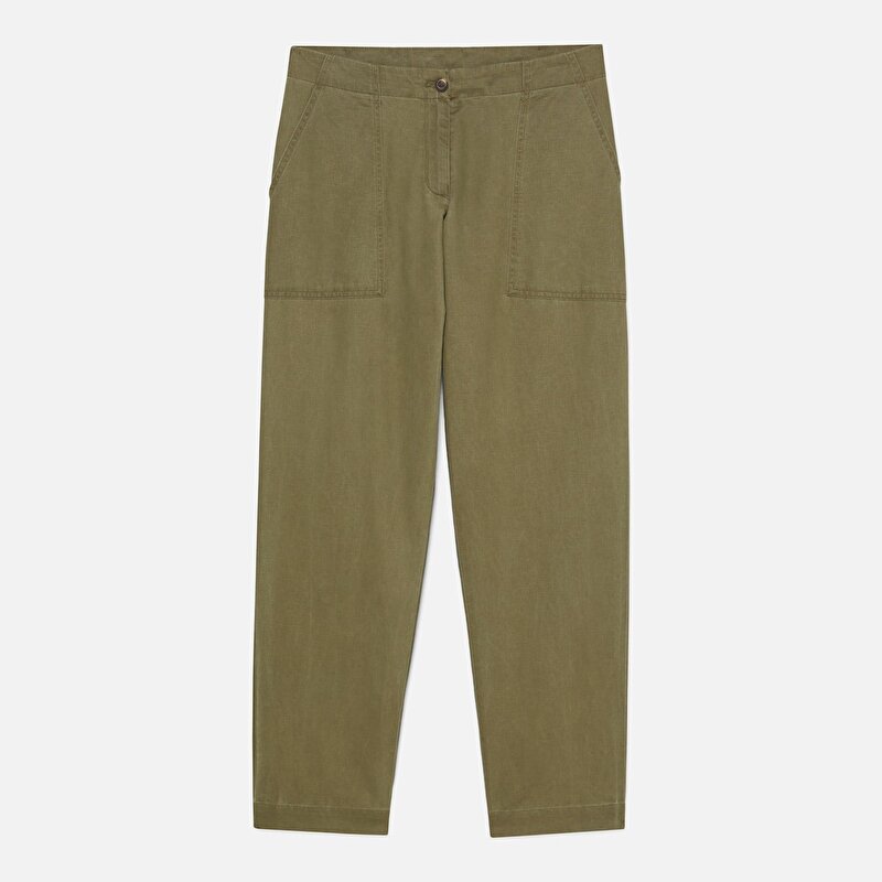 Kadın Yeşil Keten Utility Fatigue Pantolon