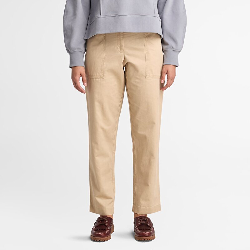 Kadın Bej Keten Utility Fatigue Pantolon