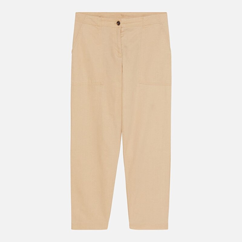 Kadın Bej Keten Utility Fatigue Pantolon