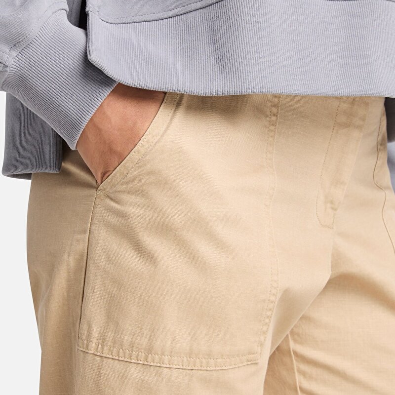 Kadın Bej Keten Utility Fatigue Pantolon