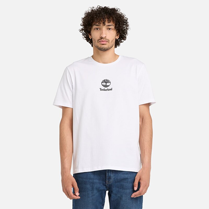 Erkek Beyaz Print Stack Logo Tişört