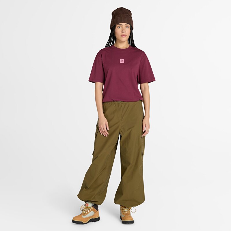 Kadın Bordo Timberland® Stack Logolu Kısa Kollu Tişört