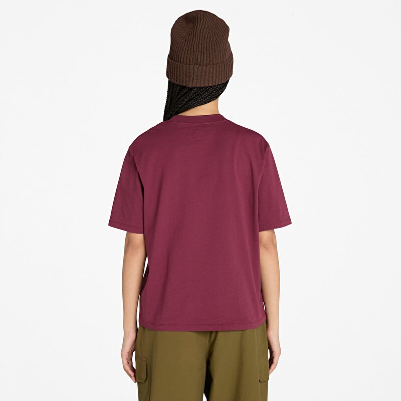 Kadın Bordo Timberland® Stack Logolu Kısa Kollu Tişört