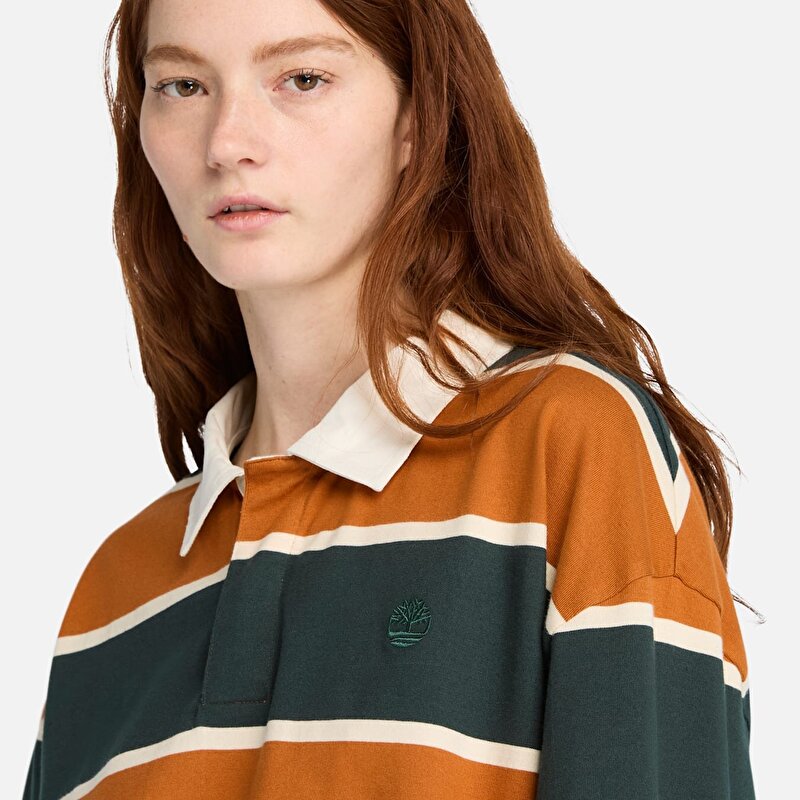 Unisex Kahverengi/Koyu Yeşil Rugby Polo Yaka Tişört