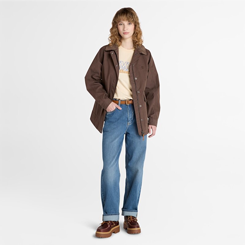 Kadın Bej Timberland® Varsity Grafik Baskılı Kısa Kollu Tişört