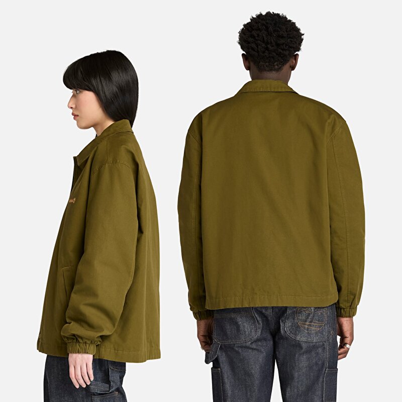 Unisex Koyu Yeşil Yıkanmış Duck Kanvas Yalıtımlı Ceket