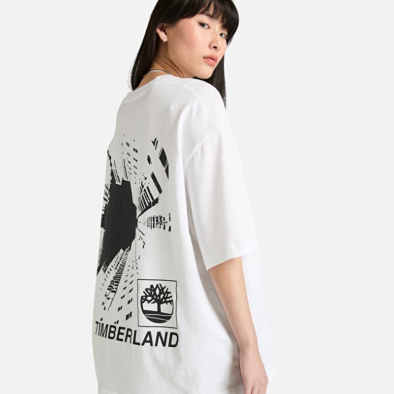 Unisex Beyaz Building Blocks Kısa Kollu Grafik Baskılı Tişört