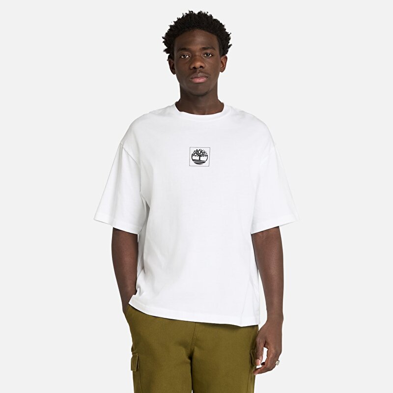 Unisex Beyaz Building Blocks Kısa Kollu Grafik Baskılı Tişört