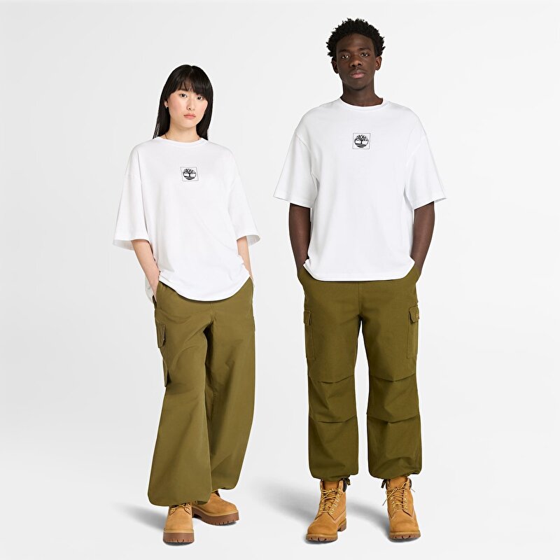 Unisex Beyaz Building Blocks Kısa Kollu Grafik Baskılı Tişört