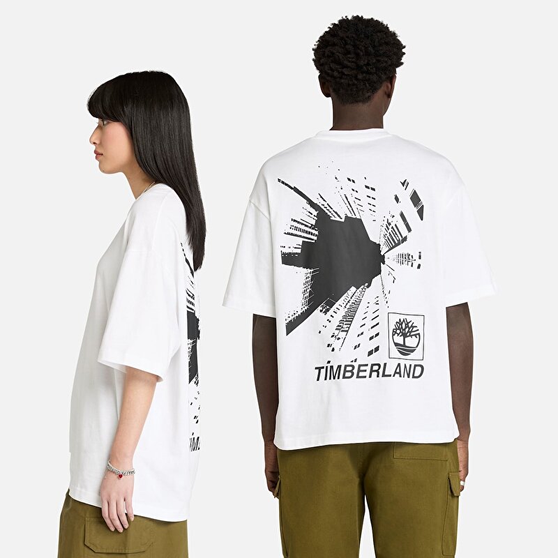 Unisex Beyaz Building Blocks Kısa Kollu Grafik Baskılı Tişört