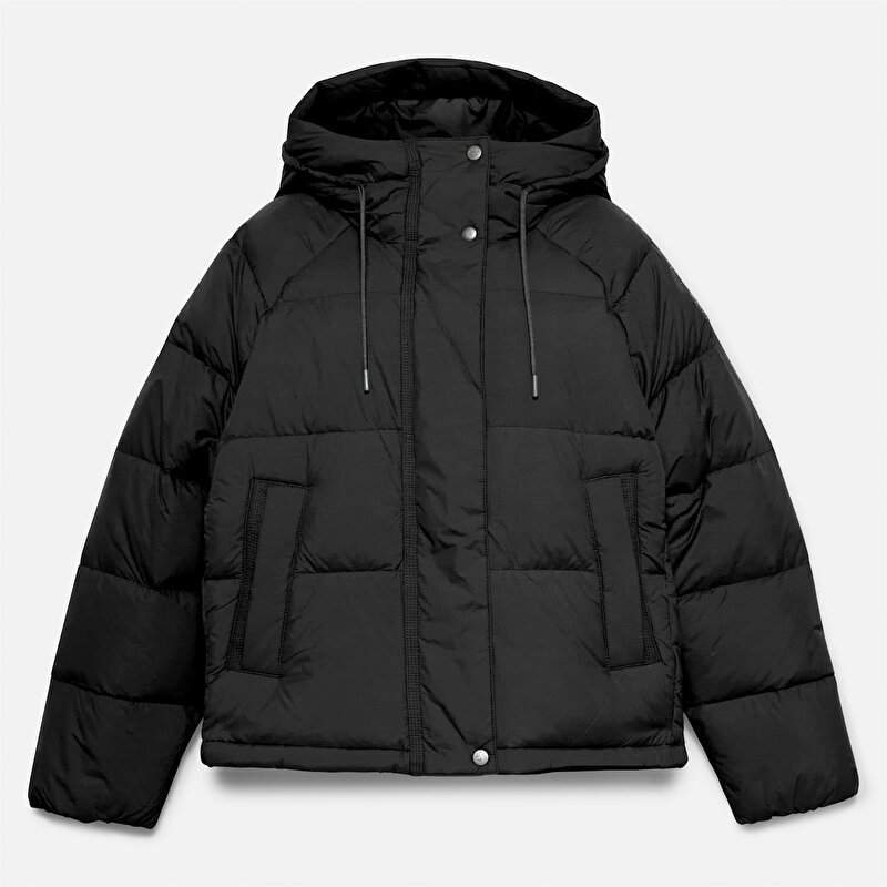 Kadın Siyah Geri Dönüştürülmüş Kuş Tüyü Şişme Mont