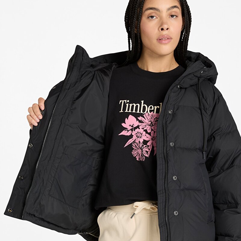 Kadın Siyah Geri Dönüştürülmüş Kuş Tüyü Şişme Mont