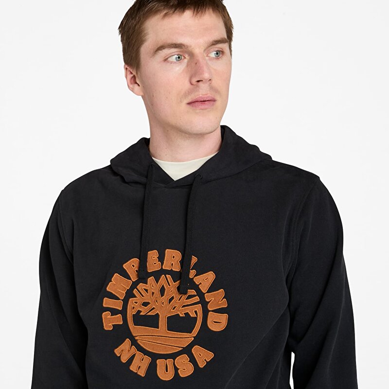 Erkek Siyah Yılbaşı Grafik Baskılı Kapüşonlu