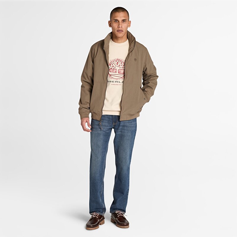 Erkek Bej Sezonluk Grafik Baskılı Bisiklet Yaka Sweatshirt