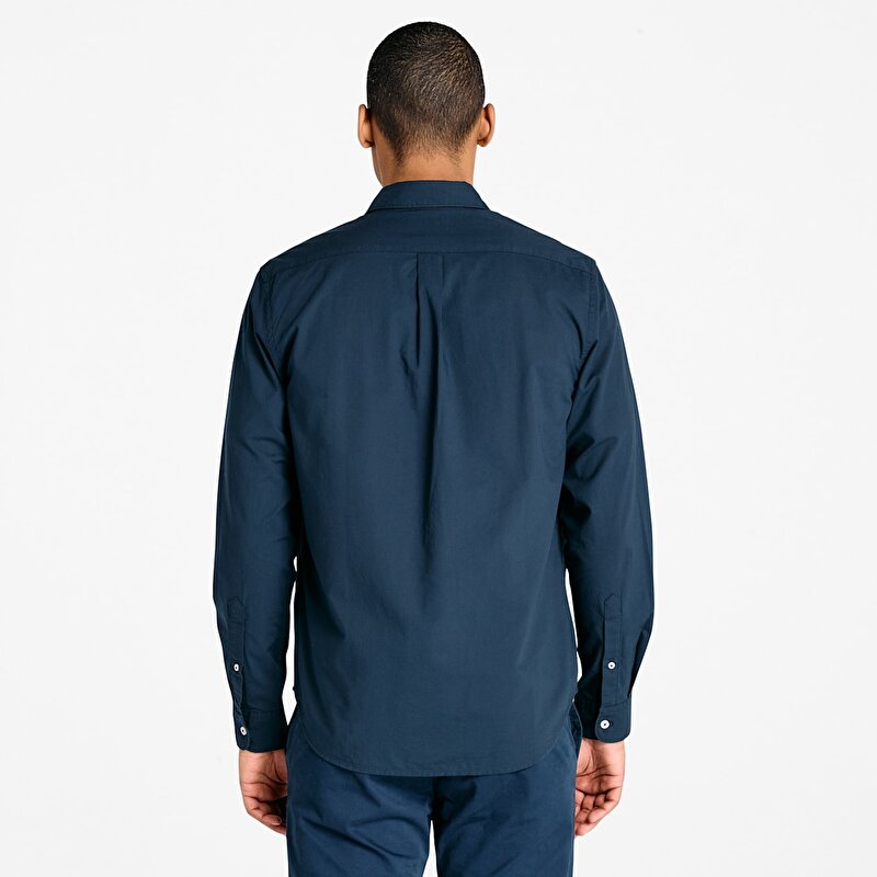 Erkek Koyu Mavi Uzun Kollu Stretch Poplin Gömlek