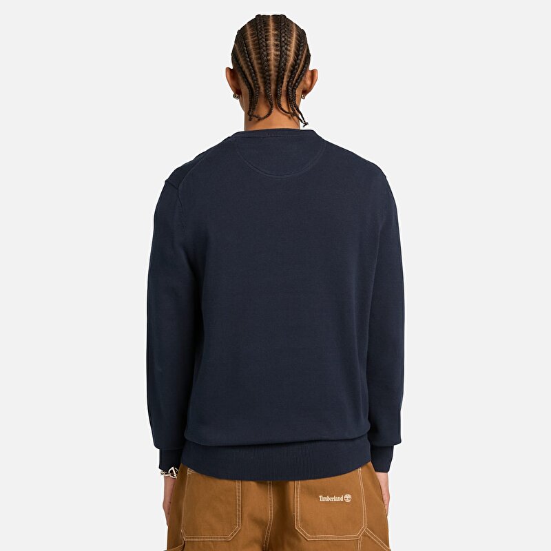 Erkek Koyu Mavi Williams River İpliği Boyalı Pamuk Kazak