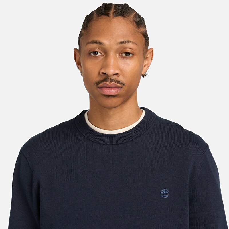 Erkek Koyu Mavi Williams River İpliği Boyalı Pamuk Kazak