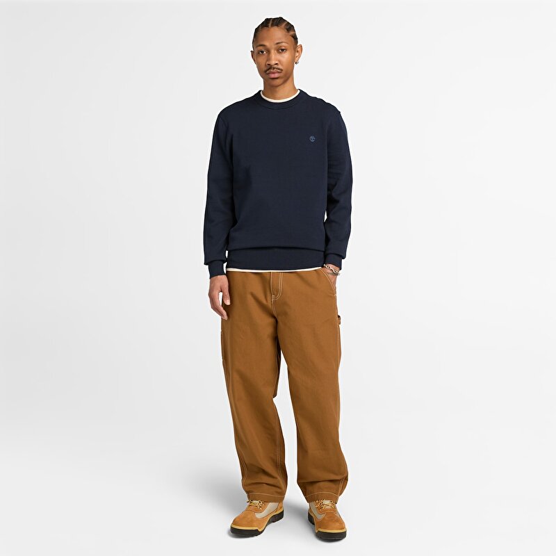 Erkek Koyu Mavi Williams River İpliği Boyalı Pamuk Kazak