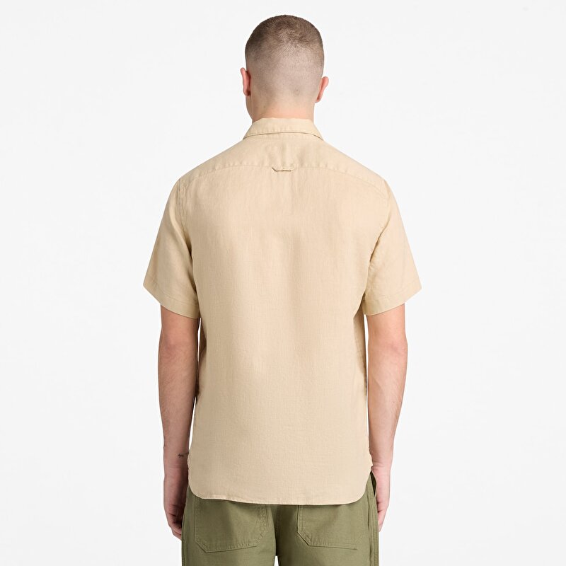 Erkek Bej Mill Brook Keten Kısa Kollu Gömlek