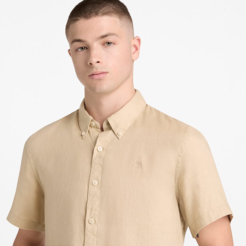 Erkek Bej Mill Brook Keten Kısa Kollu Gömlek