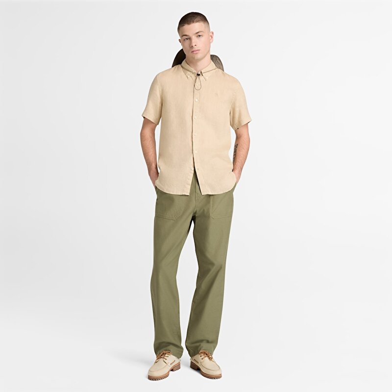 Erkek Bej Mill Brook Keten Kısa Kollu Gömlek