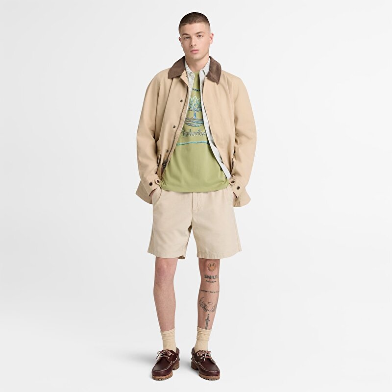 Erkek Bej Pamuklu Keten Şort