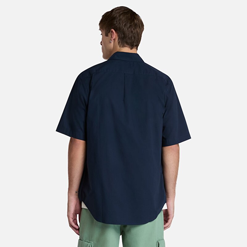 Erkek Lacivert Uzun Kollu Stretch Poplin Gömlek