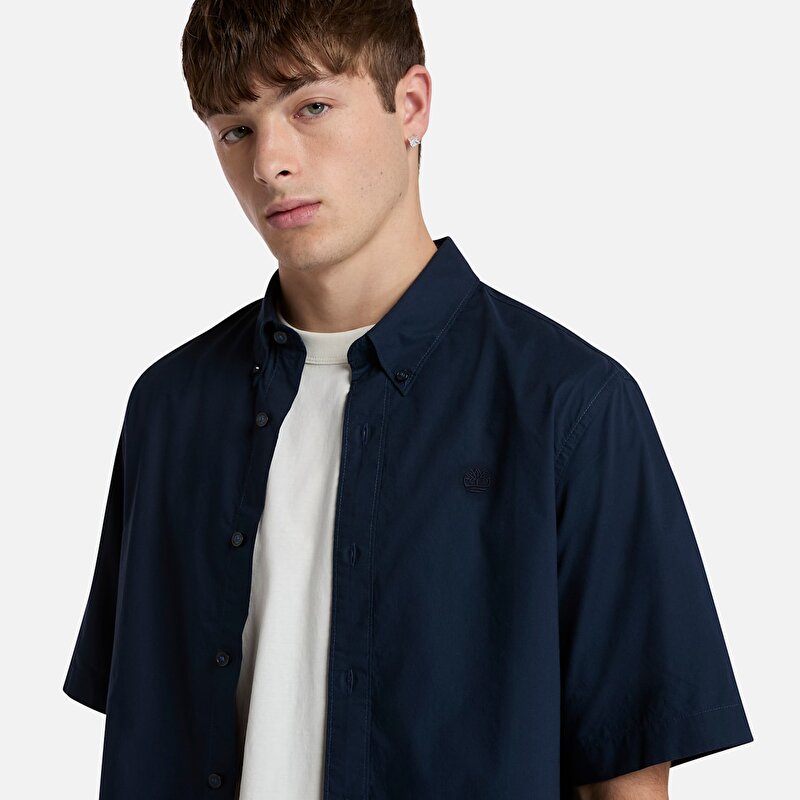 Erkek Lacivert Uzun Kollu Stretch Poplin Gömlek