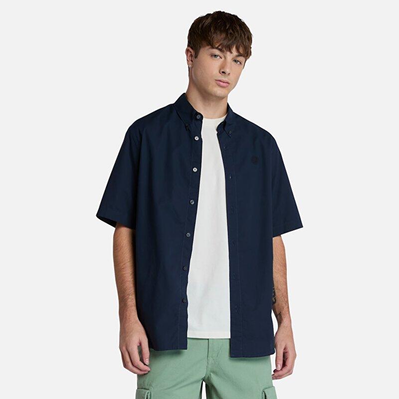 Erkek Lacivert Uzun Kollu Stretch Poplin Gömlek