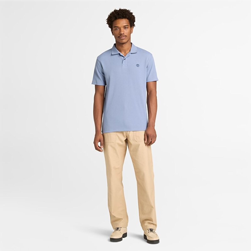 Erkek Wharf River Mavi Gofre Kısa Kollu Polo Tişört