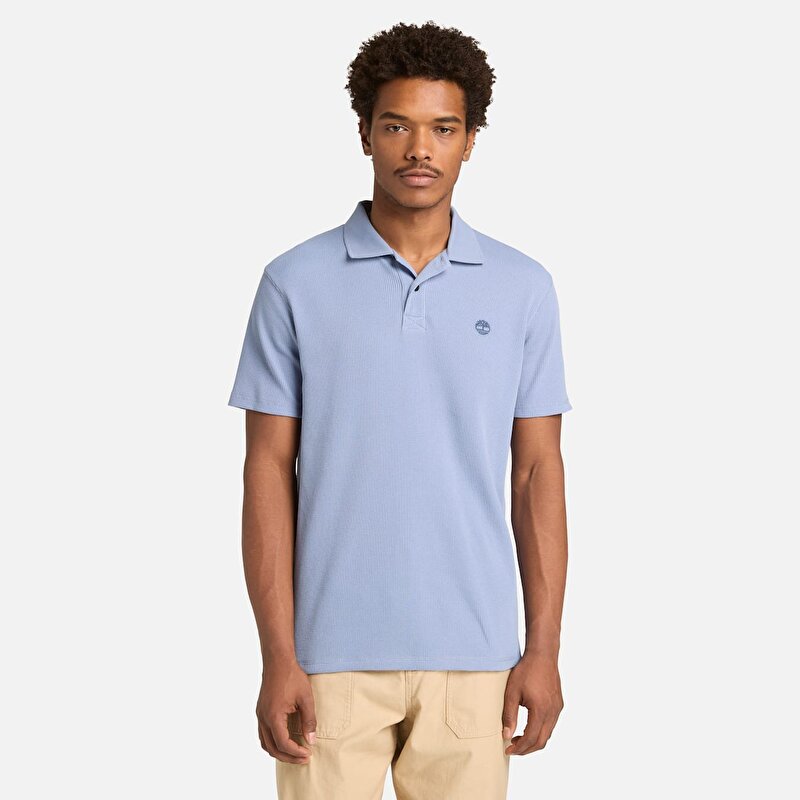 Erkek Wharf River Mavi Gofre Kısa Kollu Polo Tişört
