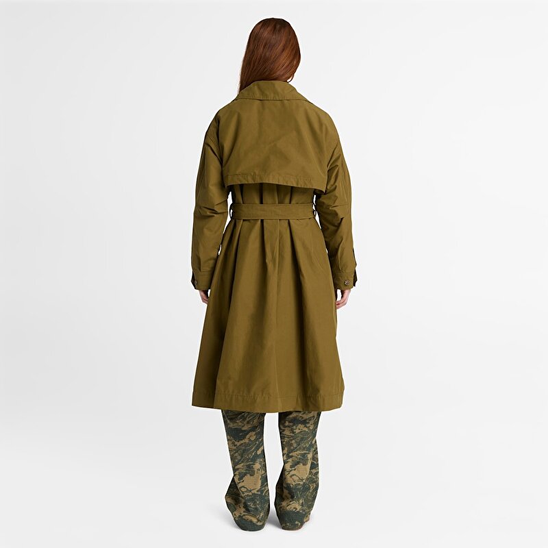 Kadın Koyu Yeşil Su İtici Uzun Pardösü