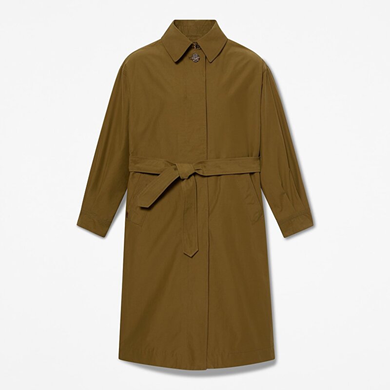 Kadın Koyu Yeşil Su İtici Uzun Pardösü