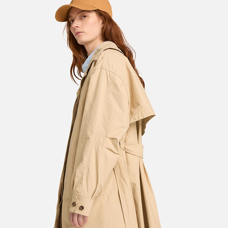 Kadın Su İtici Bej Uzun Pardösü