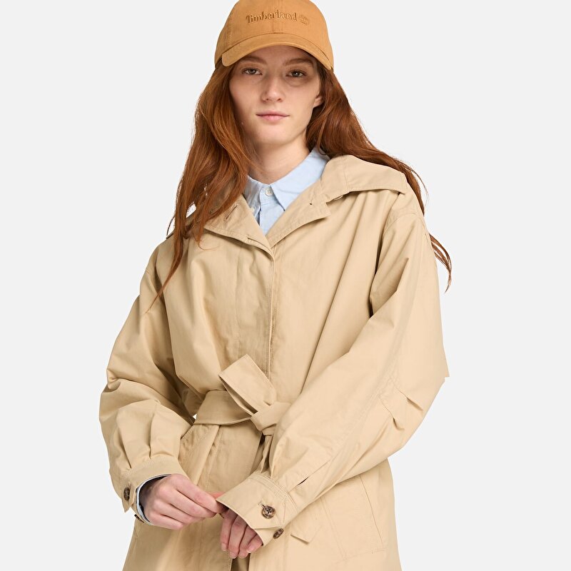 Kadın Su İtici Bej Uzun Pardösü